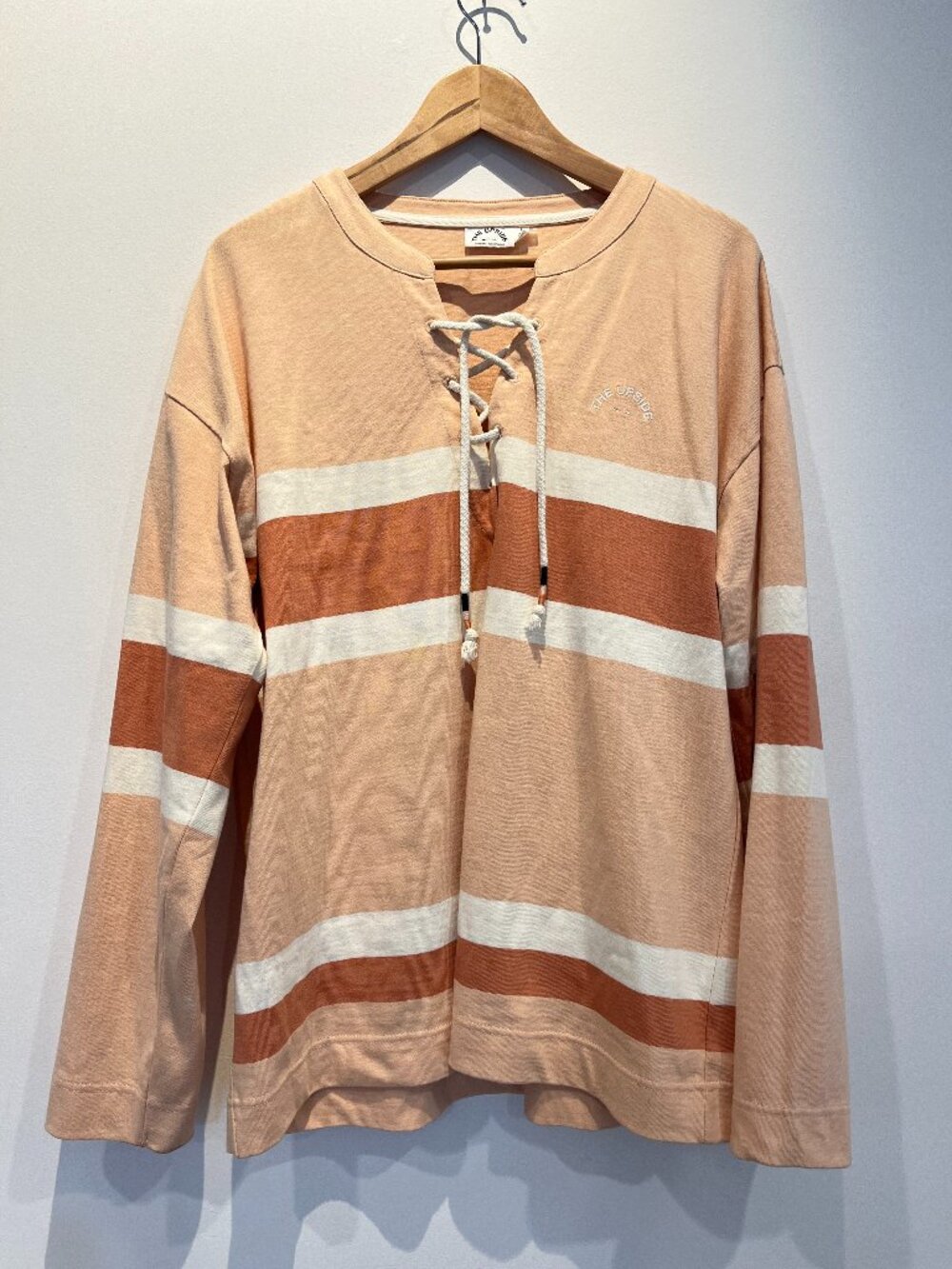 The Upside Freja Pullover Peach Striped Lace-Up Long Sleeve Top Large